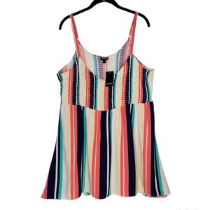 Torrid Babydoll Tank Top Smocked Bust Striped Colorful Cami Y2K Plus Size 2 2X